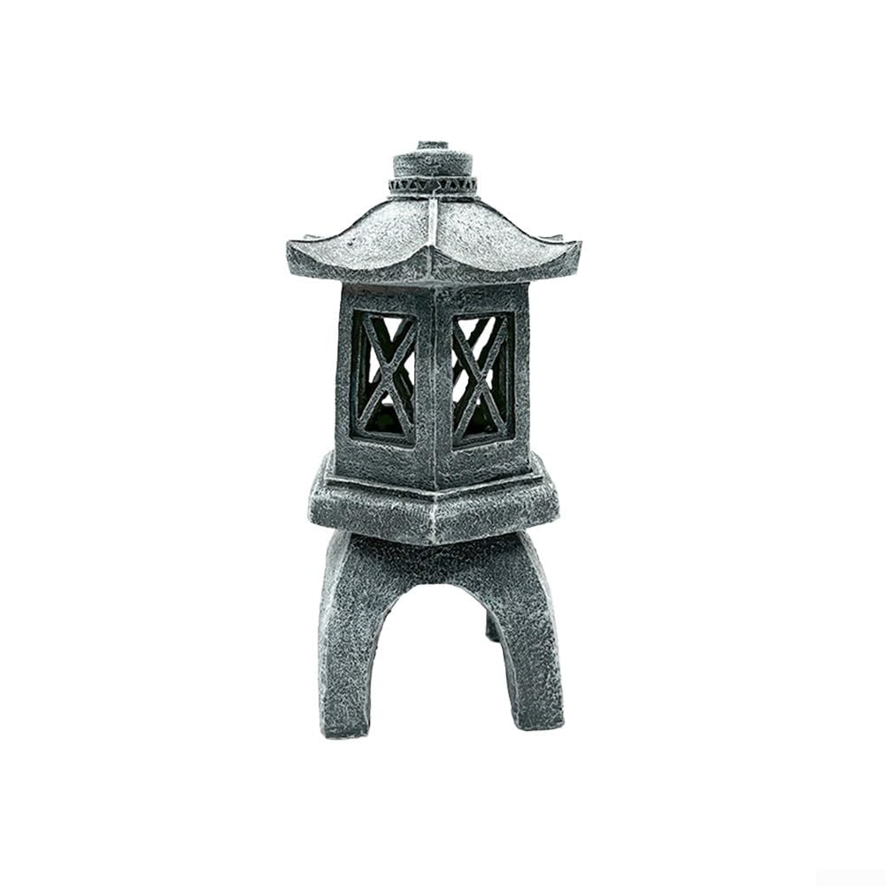 Pagoda de energía solar para estatua de jardín con linterna LED, decoración al aire libre para jardín, patio, patio, poliresina (B)
