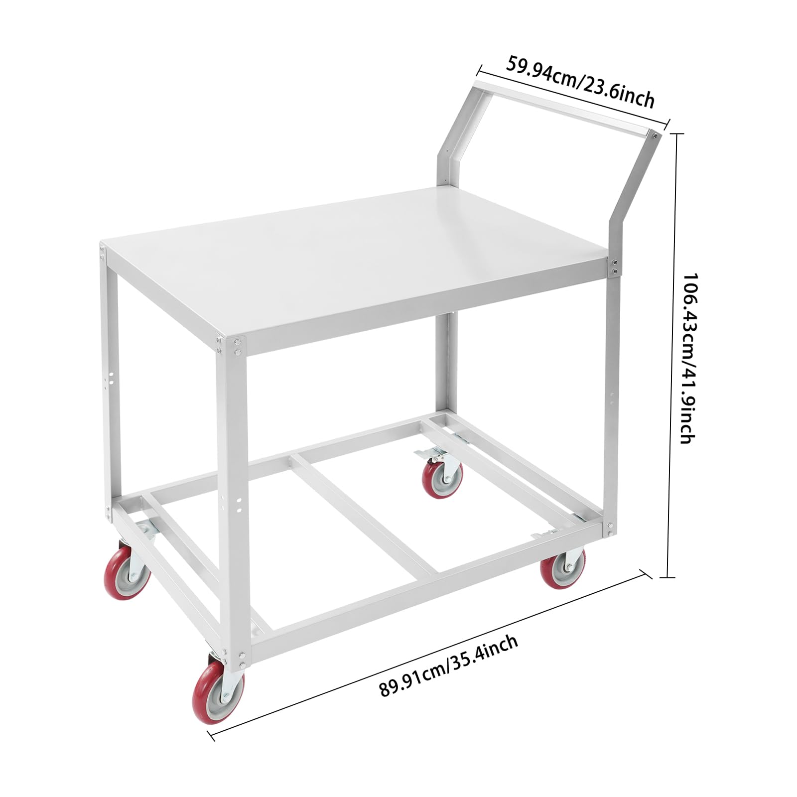 Carro de herramientas con 2 niveles, carro de mesa, carrito de plataforma de acero con ruedas, banco de trabajo con ruedas, carrito multifunción para almacén, garaje, taller, oficina, 90 x 60