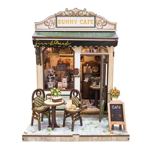ミニチュアハウス ドールハウス 木製 DIY 立体パズル 可愛い コーヒーショップ 手作りキット 組み立て ドールハウスキット LEDライト付き ミニチュア 人形の家 3Dブックスタンド 玄関 インテリア装飾 雰囲気作り 14歳以上子供 初心者 大人向け インテリア小物 暇つぶし 誕生日 クリスマス プレゼントに最適 (A)