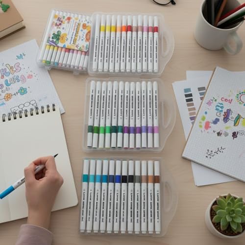 Image of JOUET Professional Acrylic Paint Markers Set, 36 Vibrant Colours, Brush Tip, Water-Based, Non-Toxic, for Rock Painting, Canvas, Glass, Wood, School Projects, with Portable Storage Case