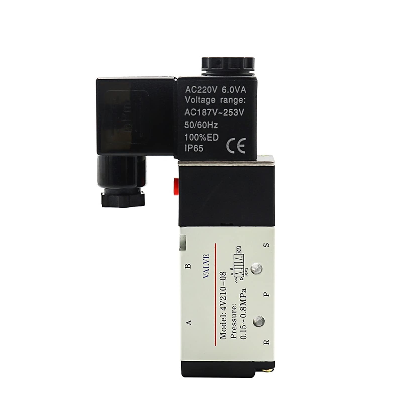 Electroválvula neumática eléctrica 4V210-08 Válvula magnética aire gas de 5 vías y 2 posiciones 12 V 24 V 220 V accesorios para mangueras de 4 mm a 12 mm 1 unidad (Pc 8 mm Fittings,AC110)