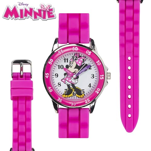 minnie mouse time teacher watch for girls - analog time learning with easy-to-read numbers and comfortable silicone band