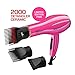 RED by KISS 2000 Ceramic Hair Dryer, Professional Salon Blow Dryer, 2 Detangler Pik Attachments, Tourmaline Technology, 3 Heat Settings, Easy Storage Loop (Pink)