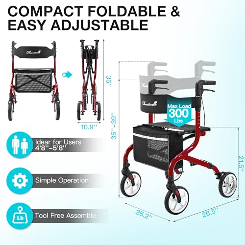 Super Lightweight Rollator Walker with Tray for Seniors