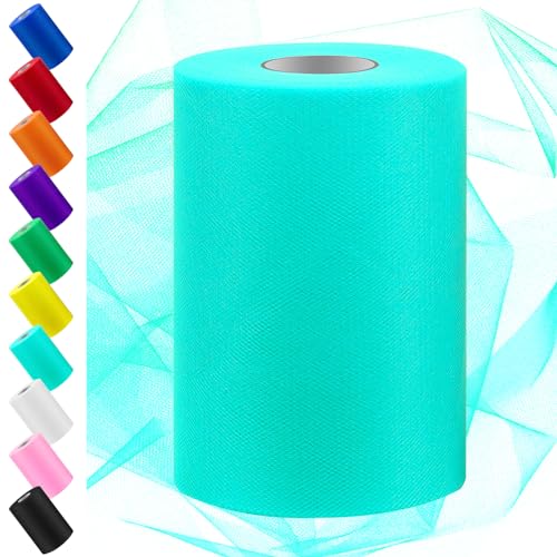 Swpeet 6 pouces x 100 yards bleu tulle tissu rouleau, bobine de tissu tulle ruban, maille polyester bobine, idéal pour bricolage à la main fête d'anniversaire...