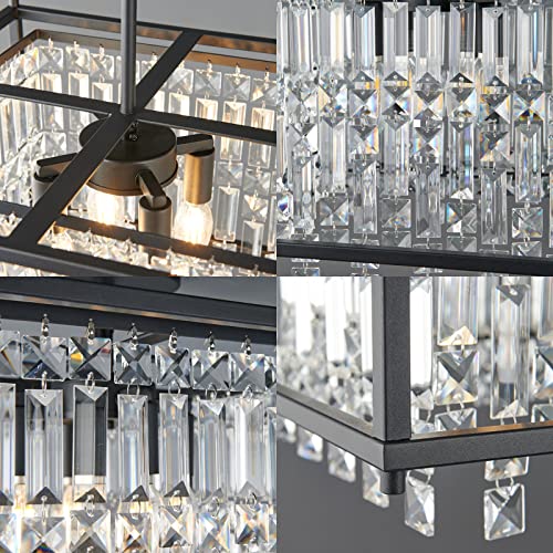 Image of LMQNINE Modern Foyer Chandelier, Black Crystal Chandelier Entryway Pendant Light Fixture, Square Adjustable Height Chandeliers for Kitchen Island, L15.74'' x H9.84''