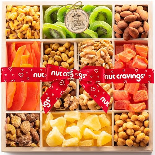 NUT CRAVINGS - Dried Fruit &amp; Mixed Nuts Gift Basket (12 Assortments)