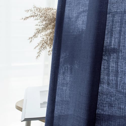 Image of Melodieux 84 Inches Curtain for Living Room - Light Filtering, Linen Look, Rod Pocket, Semi Sheer Curtain Drapes for Home Office, Bedroom (52 inch W x 84 inch L, 2 Panels)