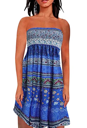 Image of Zyyfly Strapless Dress for Women Summer Beach Boho Smocked Tube Top Dress