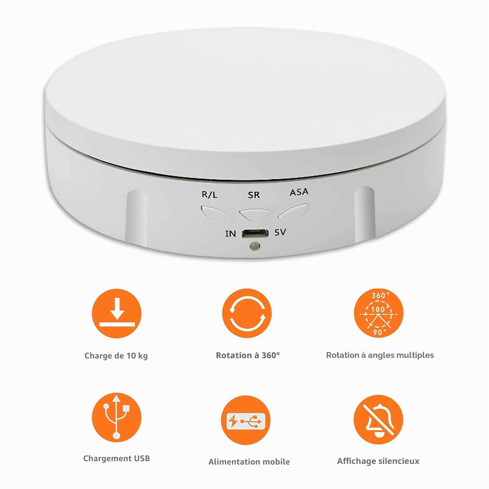 Support d'affichage électrique rotatif pour photographie, plateau tournant à 360 degrés, support rotatif motorisé pour vidéo en direct, plate-forme tournante automatique, 14,6 cm (blanc)