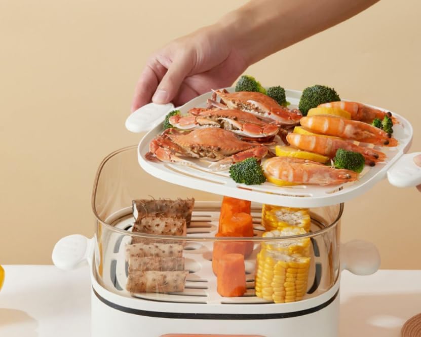 ステンレス製の多機能電気蒸し鍋と電気火鍋で、朝食から夕食まで幅広い料理が可能な便利な小型家電 (ホワイト)