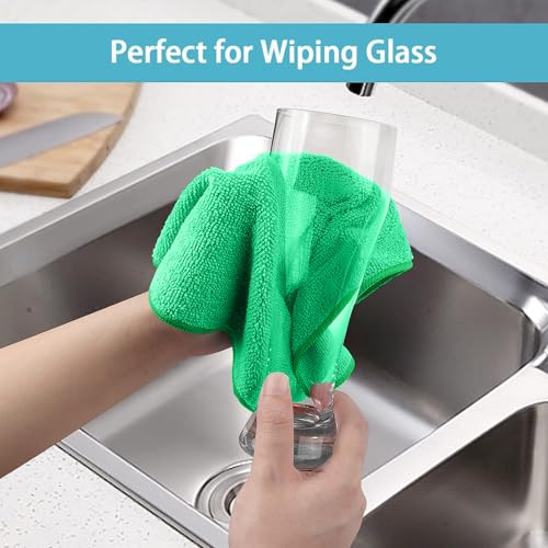 Image of HOMEXCEL Green Microfiber Cleaning Cloth, 8 Pack Cleaning Towels for Kitchen, Lint Free, Scratch-Free, Highly Absorbent, and Reusable Cleaning Rags for House, Window and Glass, Cars, 11.5 X11.5 inch