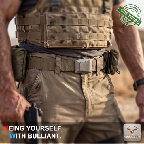 Image of BULLIANT 2-Pack Men Stretch Tactical Web Belt-Trimmable 1.5 inch-Adjustable Fit | Smooth Sliding | Adjustable for Precise Fit | Tailored Size | Rugged Nylon for Heavy Duty, hiking, Hunting