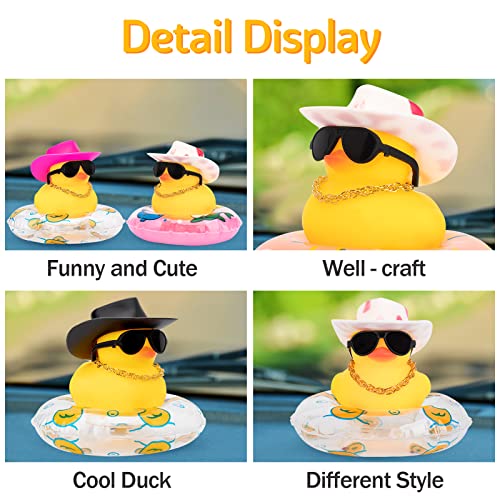 Image of wonuu Car Rubber Duck, Yellow Duck Decoration Dashboard with Sun Hat Swim Ring Necklace Sunglasses for Car Dashboard Decorations, Pink White Cowboy Hat-Pink Dolphin