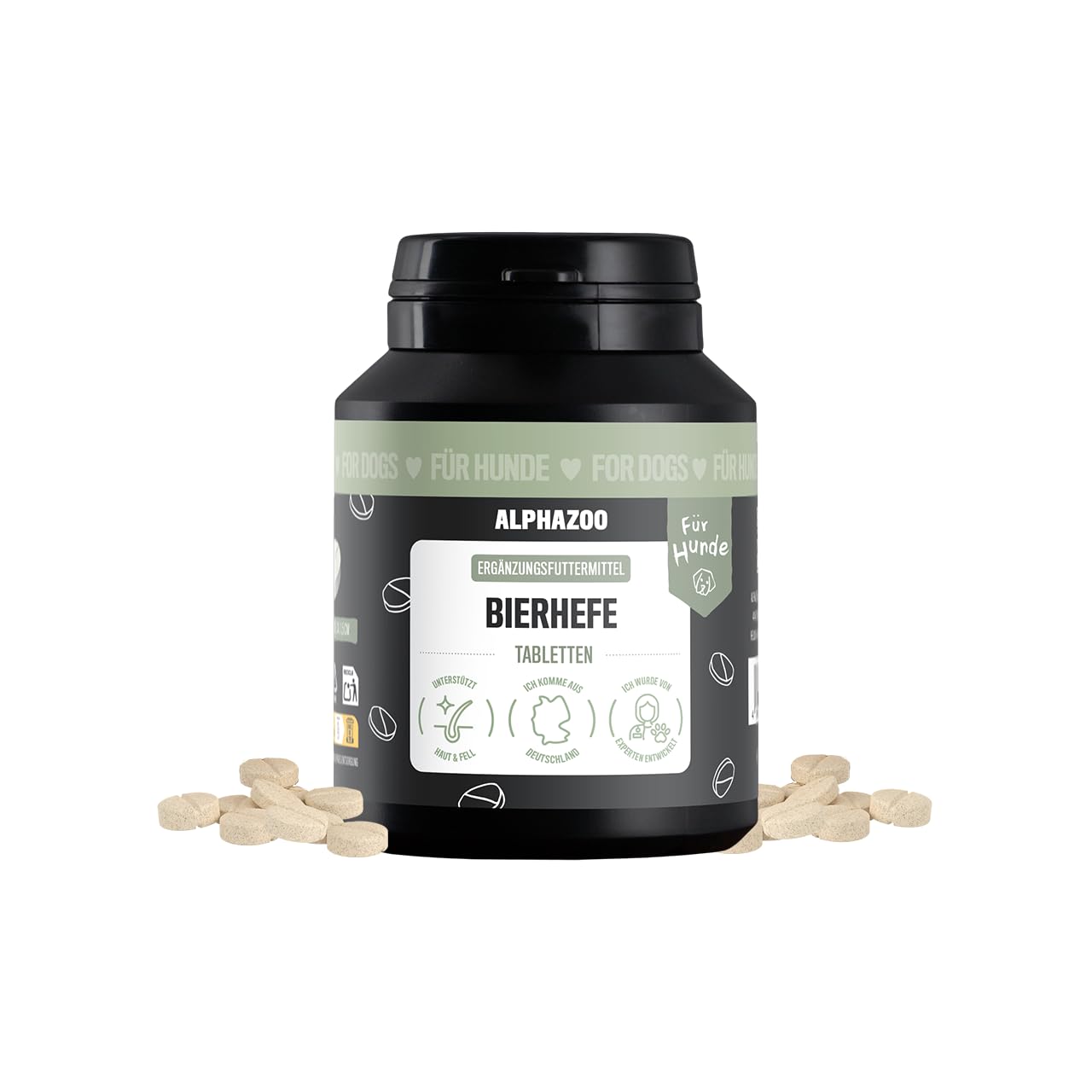 alphazoo Compresse di lievito di birra Cane 50 compresse, prodotto naturale per pelo lucido e pelle vitale, lievito di birra, minerali e vitamine per cani gatti contro la perdita di capelli e zecche