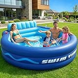 AixPool Inflatable Pool with Seats and Headrest,Oversized Thickened Large Blow Up Pool for Audlt,Inflatable Backyard Pools for Adult,Durable Swim Center Inflatable Family Lounge Pool 90'×90'×20'-Navy