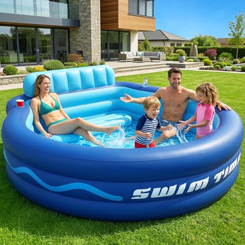 AixPool Inflatable Pool with Seats and Headrest,Oversized Thickened Large Blow Up Pool for Audlt,Inflatable Backyard Pools for Adult,Durable Swim Center Inflatable Family Lounge Pool 90"×90"×20" by AixPool - Used condition - US$65.95