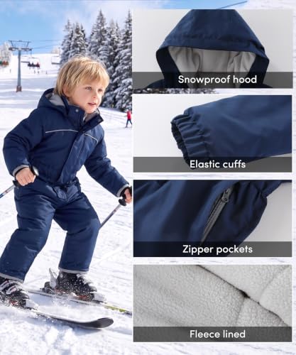 Image of Hiheart Boys Girls One Piece Snowsuit Waterproof Ski Snowboard Coverall