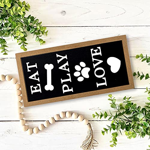 Mayavenue Eat Play Love Front Door Porch Decor Sign, 5 X 10 Inch Rustic Style Outdoor Wooden Pet Hanging Wall Art Home Decor Sign For Pet Lover (Black Background) #TOP3