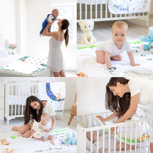 Image of Airplane and Train Monthly Milestone Blanket | 48x48in cotton Monthly Milestone Blanket, train airplane town design with butterfly frames for growth recording