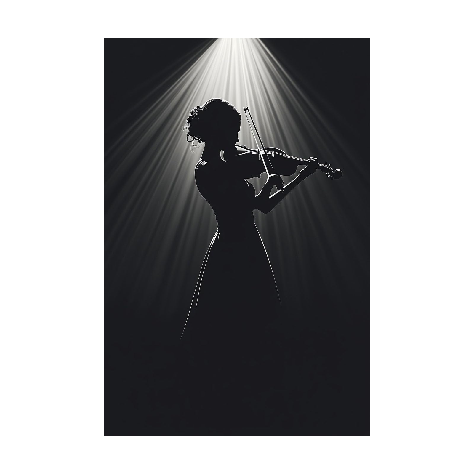 TERUEA Wall Art Print On Canvas Picture For Home Office Decor Violin Player Woman Silhouette - Floral Woman Face - Living & Home Decor with Easy Hang Guide(Black)-70x100cm Unframed