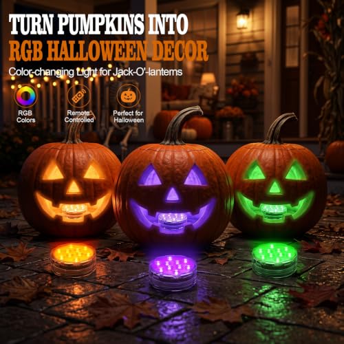 POLENTAT Halloween Pumpkin Lights, 4 Pack RGB Battery LEDs with Remote - image 2