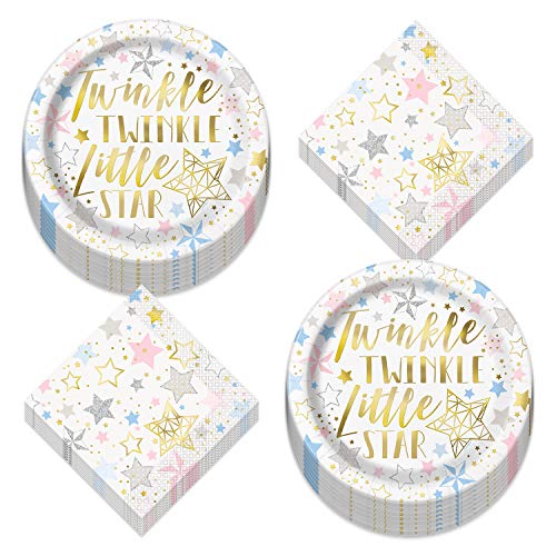 Twinkle Little Star Metallic Party Supplies Shiny Gold Star Paper Dinner Plates Beverage Napkins Serves 16