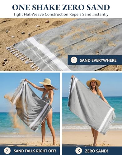 LANE LINEN Turkish Beach Towels Set of 4 - Oversized Beach Towel 39"x71", Durable Sand Proof Towel, Absorbent & Quick Dry, Perfect for Pool or Travel – Alloy - Image 6