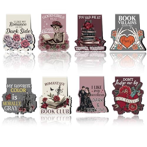 Dark Romance Magnetic Bookmarks: 8 Pcs Gothic Skeleton Magnet Book Marks Dark Romance Merch Romantasy Page Markers Clips Bookish Gifts Reading Women Book Lovers