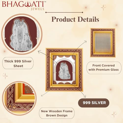 Image of 999Pure Silver Dwarkadhish Frame | Divine Home Decor | Wall Mount Square Photo for Gift, Wooden PhotoFrame for Temple & OfficeDecor, SilverGift Items | hangingframe (10.50 inch x 9 inch Inch)