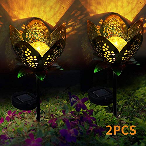 ALLOMN Solarleuchten Garten im Freien, 2 Stck Draussen Weg Dekorative Lampe Leuchtet Solar Landschaft Lichter IP65 Wasserdicht Pfad Rasen Hof Garten Lampen Hübsche Blumenmuster (Hohle Blumen, 2 PCS)