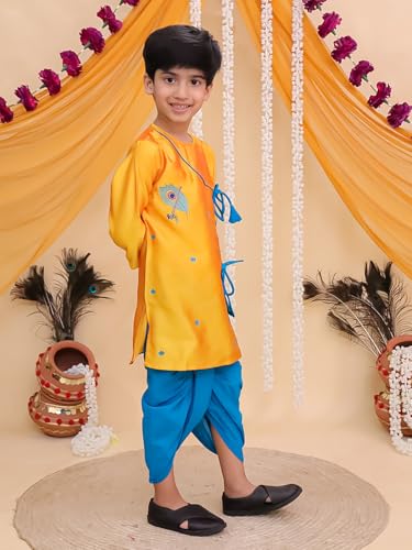 Image of The Mom Store Baby /Kids Boys Dhoti Kurta Set | Dhoti and Kurta | 100% Cotton | Comfortable | Ethnic | Festive Look | Block Prints | Colored Dhoti | Blue