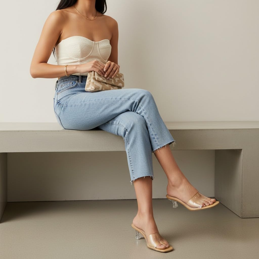 CUSHIONAIRE Doral Clear Kitten Heels for Women, Slip-On Open Toe Dress Sandals with Cushioned Footbed - Image 4