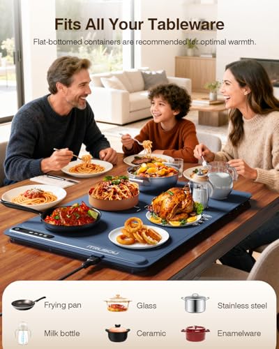 Image of Warming Mat for Food (24 inchx16 inch) - iTRUSOU 3-Year Classic Electric Warming Tray with 3-Level Temp Control, Rapid Heating 250W Energy-Saving - Rollable Large Food Warming Mat for Parties & Buffet