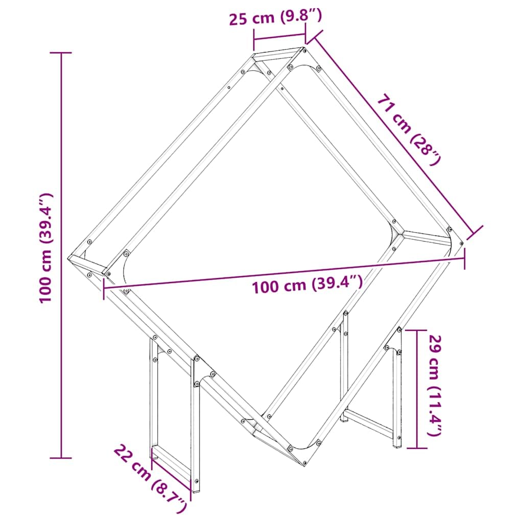 Brennholzregal Anthrazit 100x25x100 cm aus kaltgewalztem Stahl für Kaminofen und Holzlagerung, wetterfestes Holzständer Gestell, ideal für Wohnzimmer, Terrasse und Garten