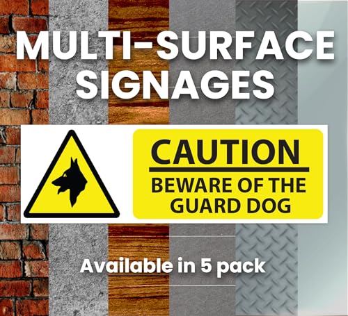 RDLCAR Beware of the Dog Signs 1mm Rigid PVC Pack of 5 Durable Outdoor Security Warning Stickers Landscape Compact Size 100mm x 300mm - Image 2