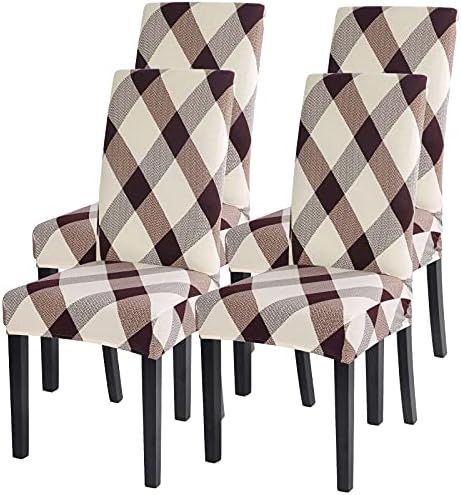 JuneJour Dining Chair Covers Set of 4 Stretch Removable Washable Kitchen Chair Slipcovers Elastic Spandex Fabric Chair Seat Protector Covers for Dining Room Living Room Hotel Ceremony