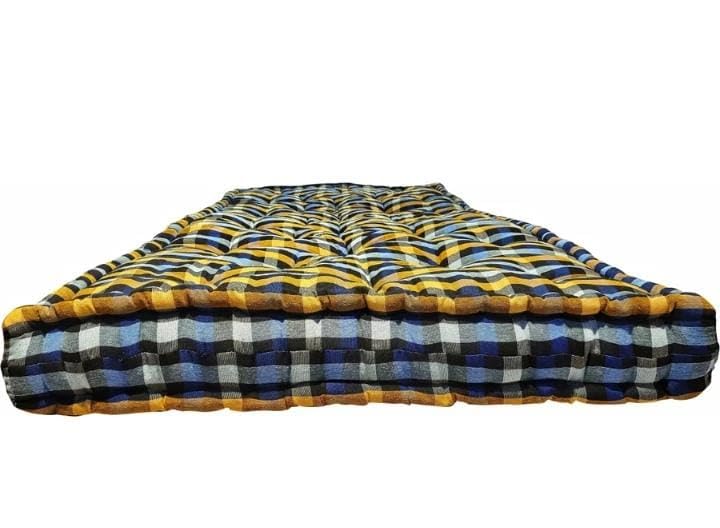 Image of Cotton Foldable Mattress, Single Size, 180x90x7.5 cm, 4x6 Foot Medium-Firm, Multi-Colour Plaid, Portable Floor Sleeping Mat
