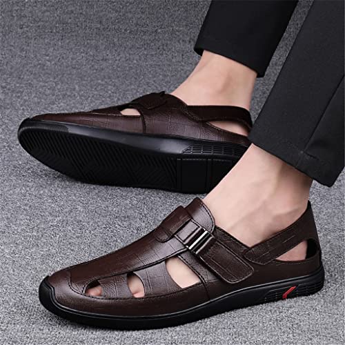 Leather Men Sandals Men Business Dress Sandals Handmade Leather Shoes Men Sandalias(White-Patch Five-Pointed star4,42 Code)3