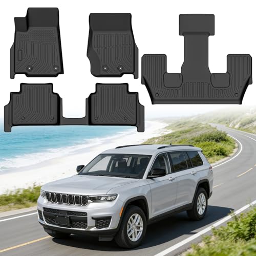 Floor Mats for Jeep Grand Cherokee L 6 Seat 2021-2025 (Not for 4XE JL or JK) Custom Fit Heavy Duty TPE All Weather Protection Waterproof Non-Slip Black (Three-Row Floor Mats)