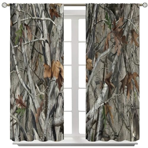 Yearn Jear Camo Tree Windows Curtains, Forest Camouflage Oak Branches Leaves Mossy Hunting Lodge Camp Cabin Theme Windows Curtain For Bedroom 42X45In Decor thumb #1