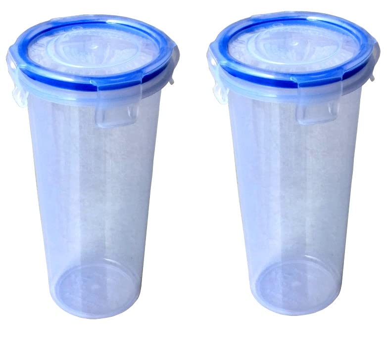 Onmall Plastic Glass Tumblers with Super Lock & Fresh Silicon Ring Lids, 440ML, Transparent Tumbler Airtight- Liquid Tight for Juices and Snacks | BPA Free Material |4 Locking System| 2pcs