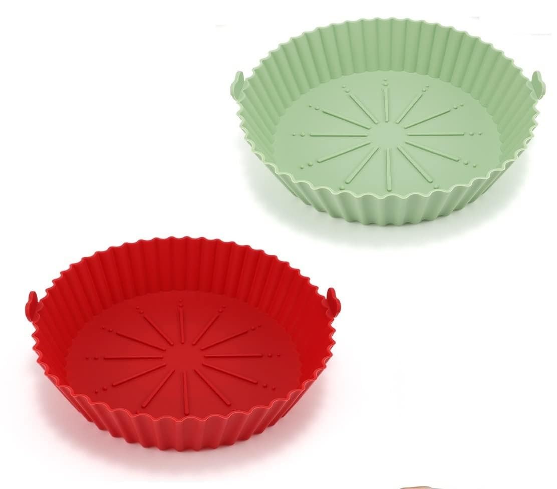 Air Fryer Silicone Air Fryer Liners Silicone Pot Reusable Food Grade Baking Basket Accessories Replacement of Flammable Disposable Parchment Paper (Red & Pista, 7.5 IN)-image-24