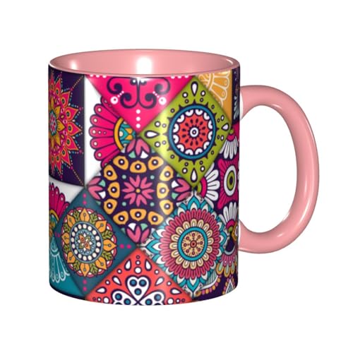 マグカップ エスニック柄 マンダラ柄 曼荼羅 コーヒーカップ 330ml 陶器 食器 おしゃれ 男女兼用 ミルクコップ コーヒー ティー オフィス 家庭用 誕生日 贈り物