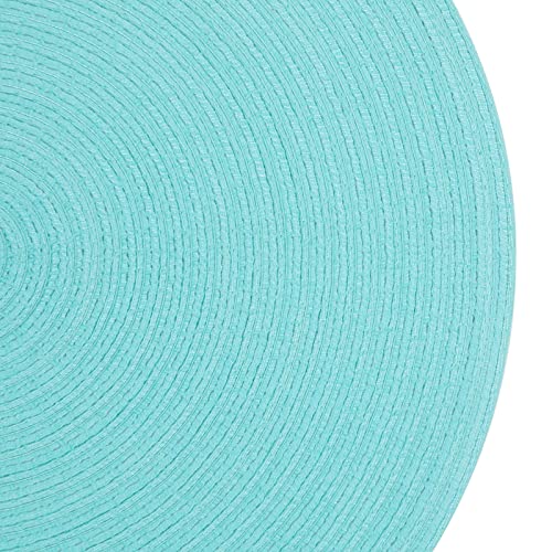 Image of SHACOS Round Placemats Set of 6 Washable 15 inch Round Table Mats Cotton Polyester Woven Braided Place Mats for Dining Table (Aqua, 6)
