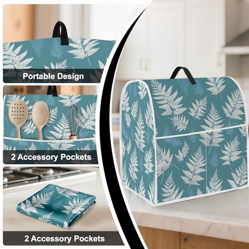 Image of 4.5 qt and All 5 qt Kitchen stand mixer Dust Cover, Kitchen Appliance Protective Covers with Top Handle and Pocket, Blue leaves
