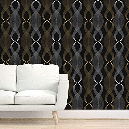 Image of Self Adhesive Decorative Peel Stick Waterproof Wallpaper Wall Decor Removable Wall Paper for Living Room Hall Decoration PVC Vinyl DIY Contact Paper 45x304cm (Black Wave)