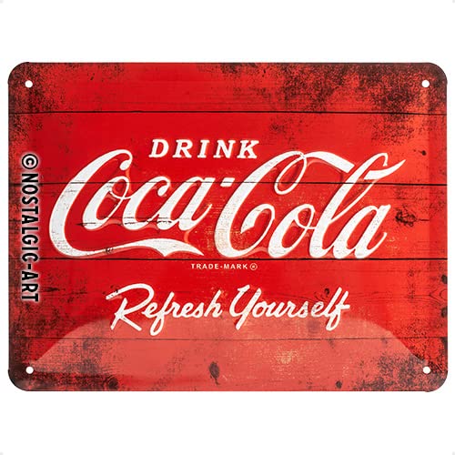 Nostalgic-Art Plaque Vintage Coca-Cola – Logo Red – Idée de Cadeau pour Les Fans de Coke, en métal, Design Retro pour la décoration, 15 x 20 cm