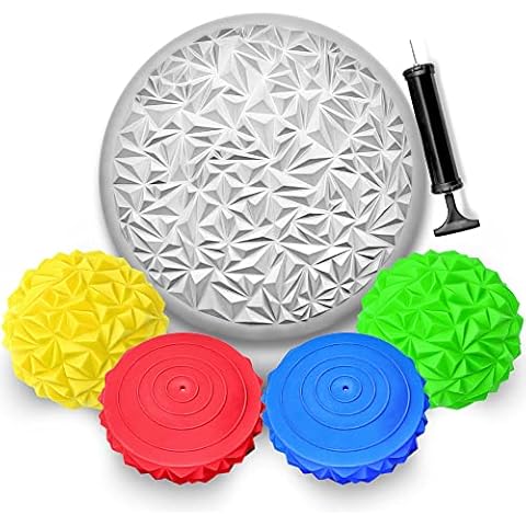 NEWURBAN Set of 1 Balance Disc with 4 Balance Pods with Pump - Hedgehog Rocky Geometric Stability Pods and Wobble Cushion Wiggle Seat - Core Balance Disc for Improving Posture Fitness Flexible Seating Cover