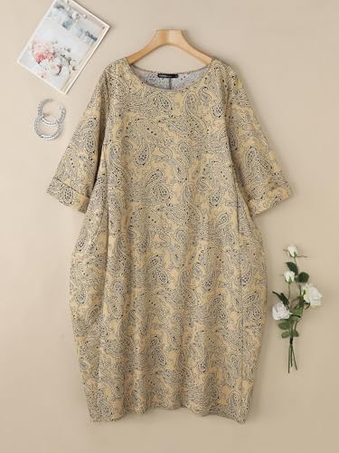 Image of Celmia Autumn Solid Loose Long Maxi Dress Cotton Caftan